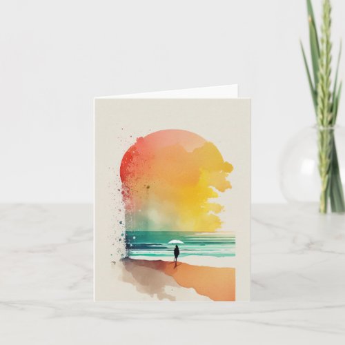 Walking into the Waves Abstract Beach Art Card