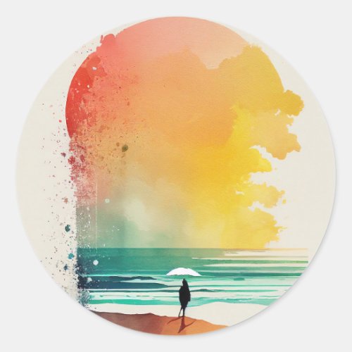 Walking into the Waves Abstract Beach Art Classic Round Sticker