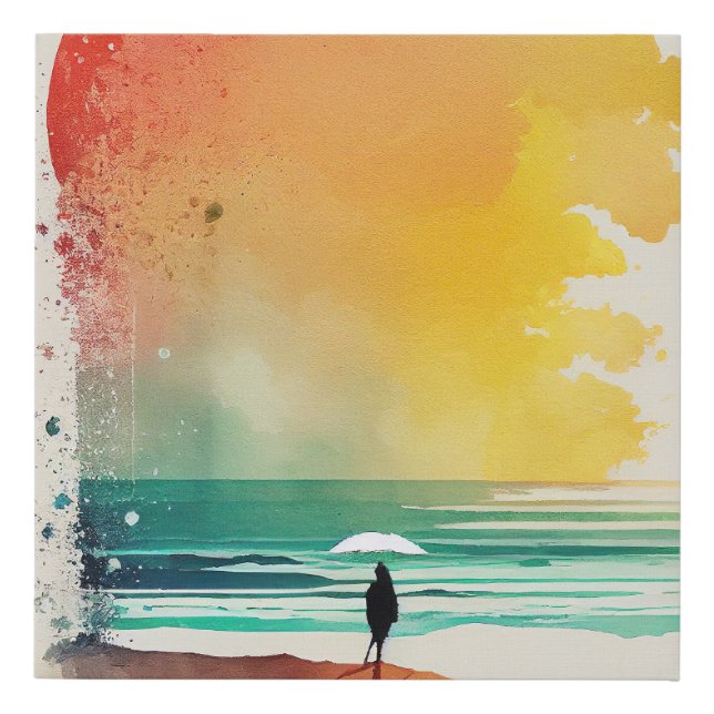 Walking into the Waves Abstract Beach Art Faux Canvas Print (Front)