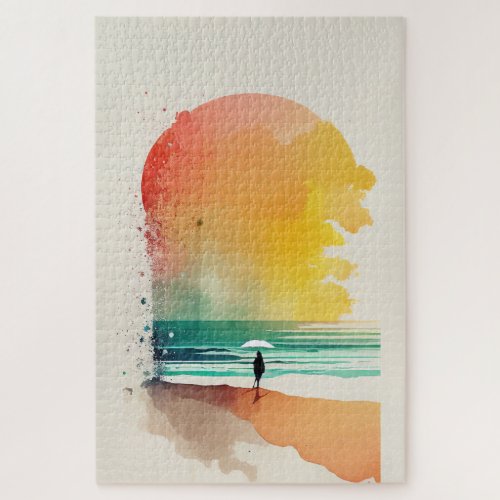 Walking into the Waves Abstract Beach Art  Jigsaw Puzzle