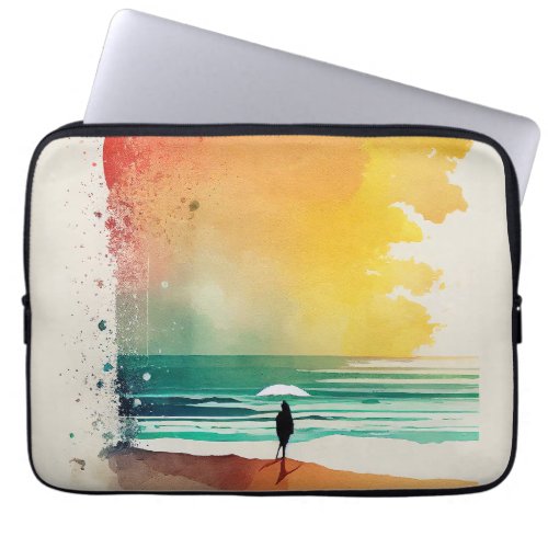 Walking into the Waves Abstract Beach Art Laptop Sleeve