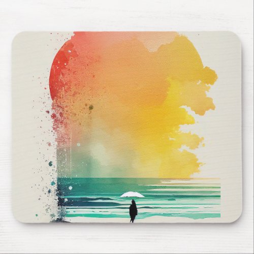 Walking into the Waves Abstract Beach Art Mouse Pad