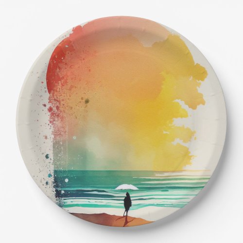 Walking into the Waves Abstract Beach Art Paper Plates