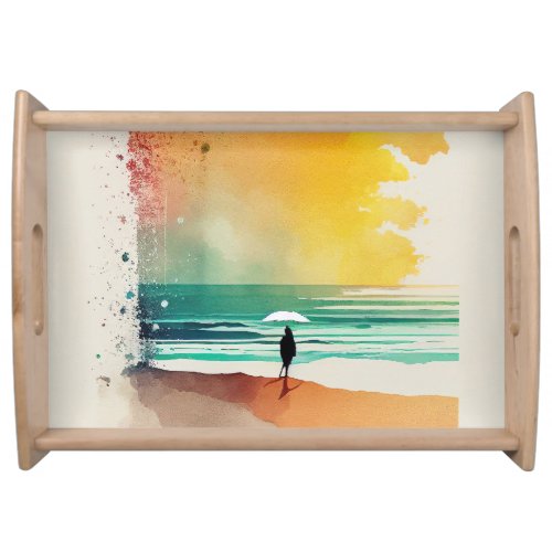 Walking into the Waves Abstract Beach Art  Serving Tray