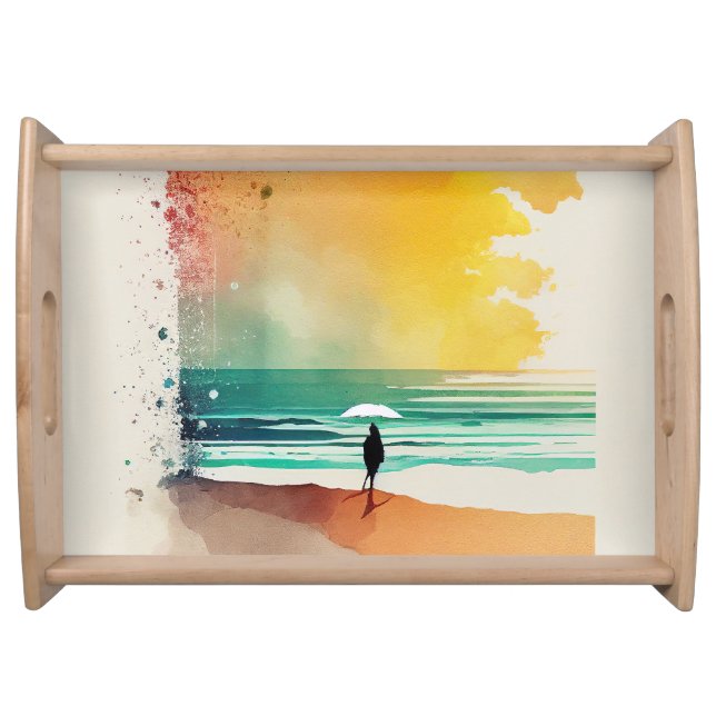 Walking into the Waves Abstract Beach Art  Serving Tray (Front)