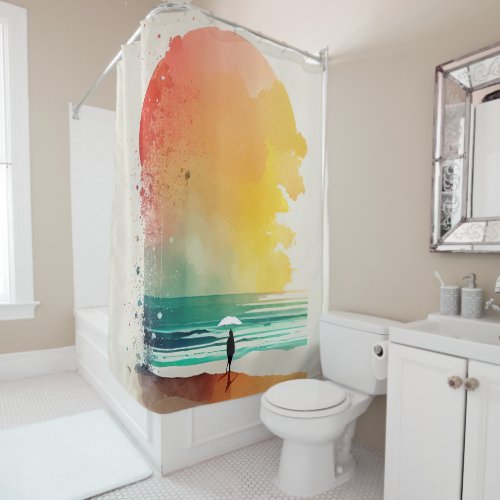 Walking into the Waves Abstract Beach Art  Shower Curtain