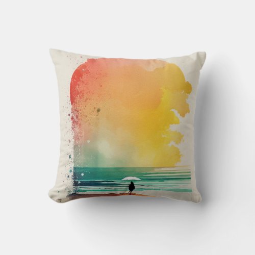 Walking into the Waves Abstract Beach Art Throw Pillow