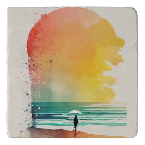 Walking into the Waves Abstract Beach Art Trivet