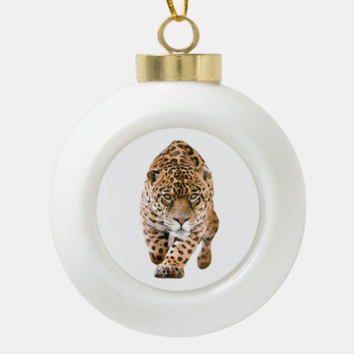 Walking Jaguar Eyes Ceramic Ball Christmas Ornament