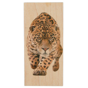Walking Jaguar Eyes Wood Flash Drive