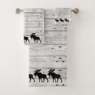 Walking Moose Gray Wood Pattern Bath Towel Set