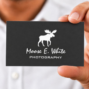 Walking Moose Silhouette Grey and White Business Card
