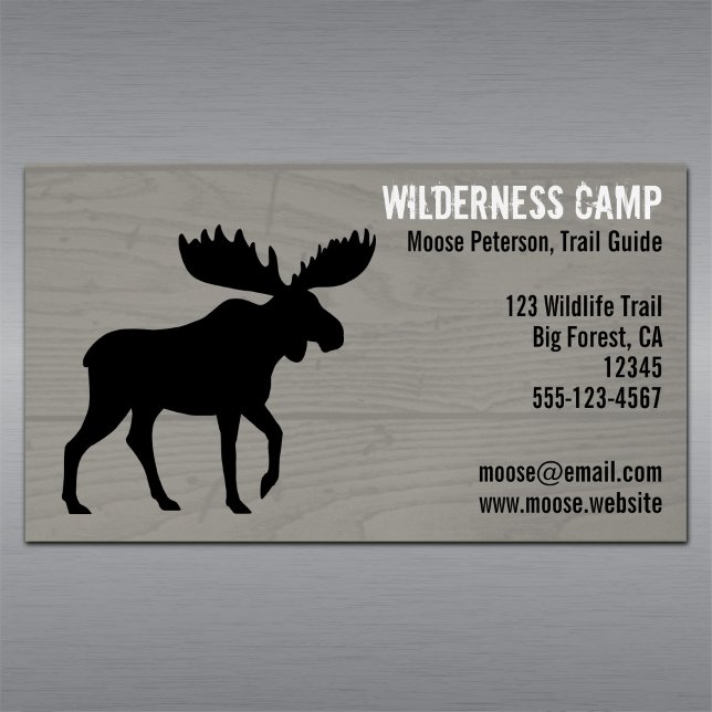 Walking Moose Silhouette on Faux Wood Grain Style Business Card Magnet (Creator Uploaded)