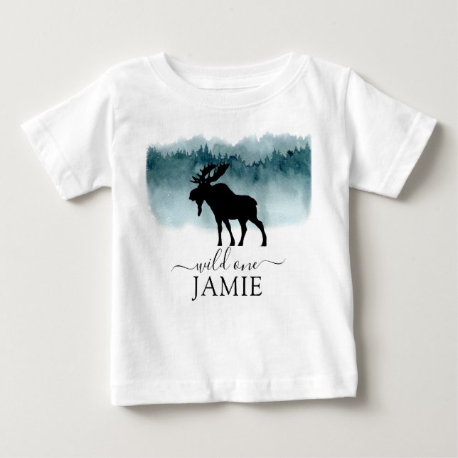 Walking Moose Wild One Birthday Boy T-Shirt (Front)