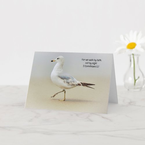 Walking on Beach Sea Bird Bible Verse Art Note Card