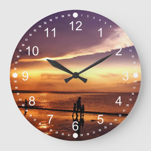 Walking on the Beach at Sunset Large Clock (Front)