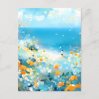 Walking on the beach postcard