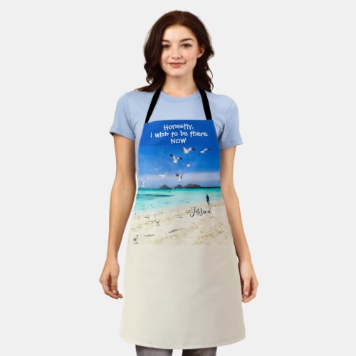 Walking on the shore Sun seagulls _custom text Apron