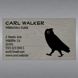 Walking Owl Silhouette Rustic Wood Style Magnetic Business Card
