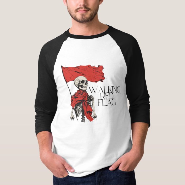 Walking Red Flag Skeleton | Edgy Minimalist Humor T-Shirt (Front)