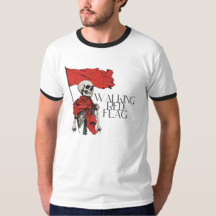 Walking Red Flag Skeleton   Edgy Minimalist Humor T-Shirt