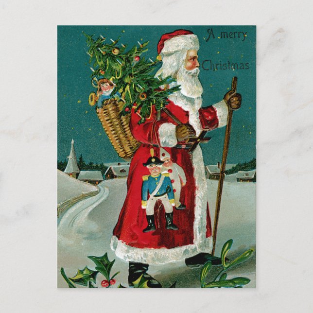 Walking Santa Holiday Postcard (Front)