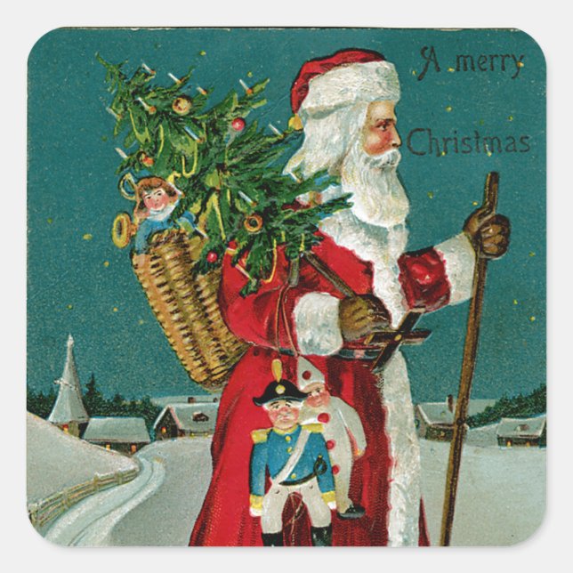 Walking Santa Square Sticker (Front)