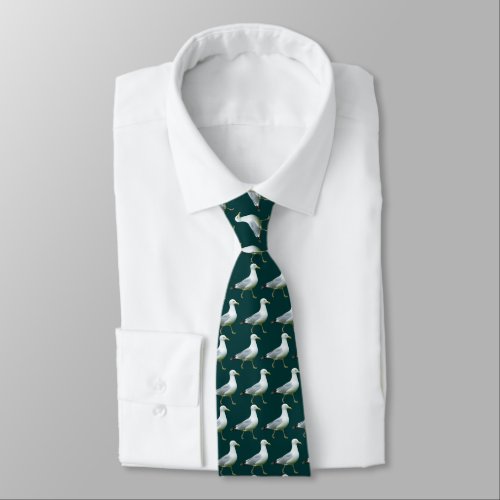 Walking Seagull Pattern _ Dark Green 003333 Neck Tie