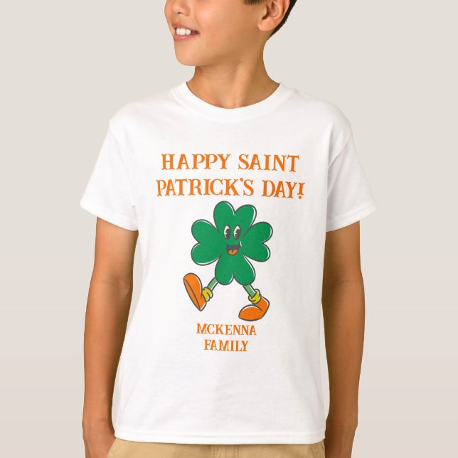 WALKING SHAMROCK HAPPY ST. PATRICK'S DAY DESIGN  T-Shirt (Front)