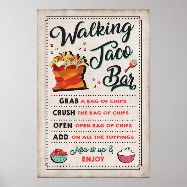 Walking Taco Bar Sign Poster (Front)