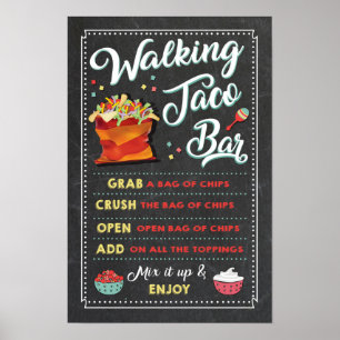Walking Taco Bar Sign Poster