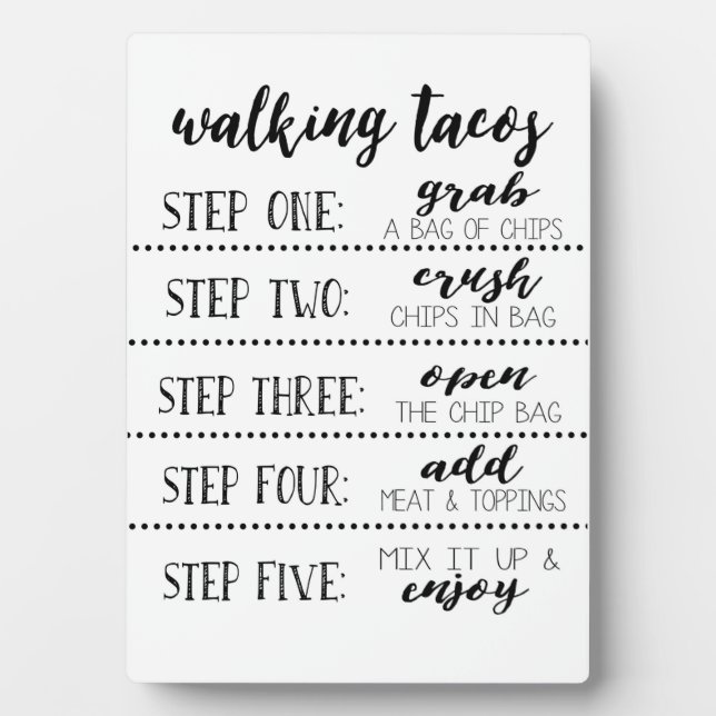 Walking Tacos Bar Sign, Make Your Own Taco Easel Plaque (Front)