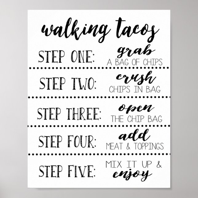 Walking Tacos Bar Sign, Make Your Own Taco Poster (Front)