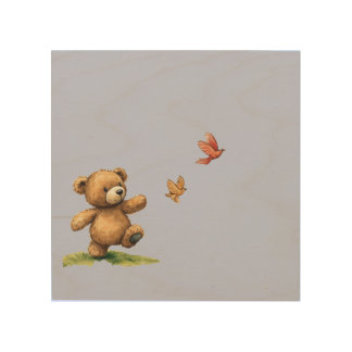 WALKING TEDDY WOOD WALL ART