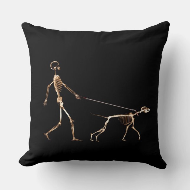 walking the dog skeleton  pillow (Front)