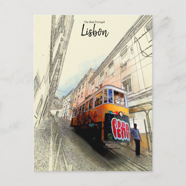 Walking the Tram- Lisbon, Portugal  Postcard (Front)