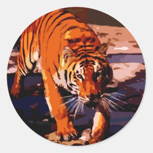 Walking Tiger Classic Round Sticker