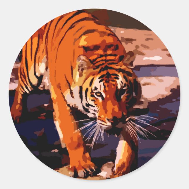 Walking Tiger Classic Round Sticker (Front)