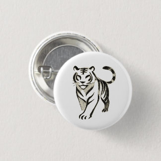 Walking Tiger Drawing - Ink Brush Design on  Button