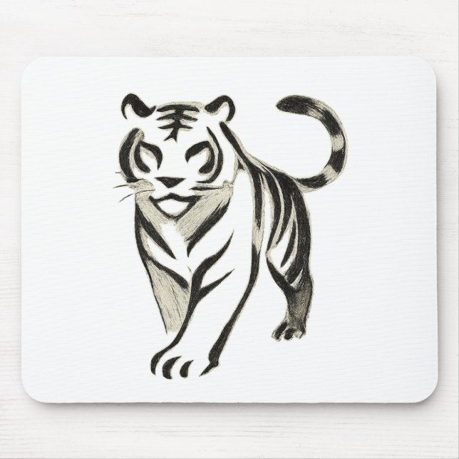 Walking Tiger Drawing - Ink Mouse Pad Design (Front)