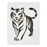 Walking Tiger Drawing - Ink Poster Design