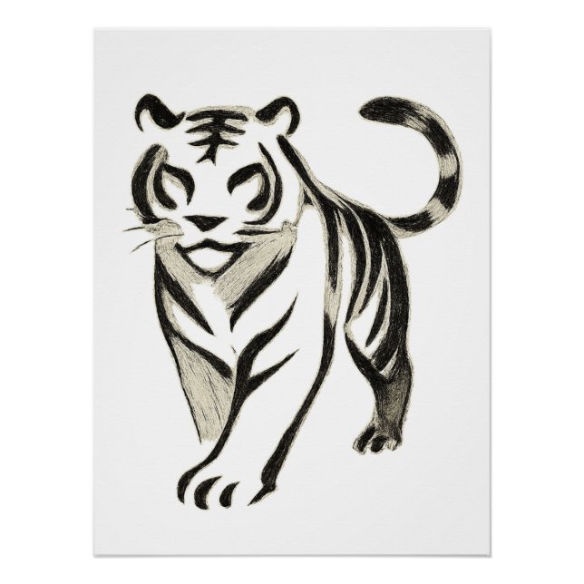 Walking Tiger Drawing - Ink Poster Design (Front)