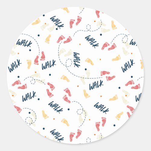 Walking Together Adventure Footprint Pattern Classic Round Sticker