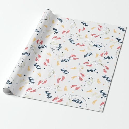 Walking Together Adventure Footprint Pattern Wrapping Paper