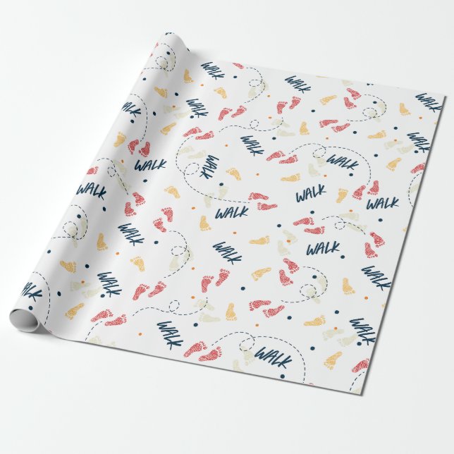 Walking Together: Adventure Footprint Pattern Wrapping Paper (Unrolled)