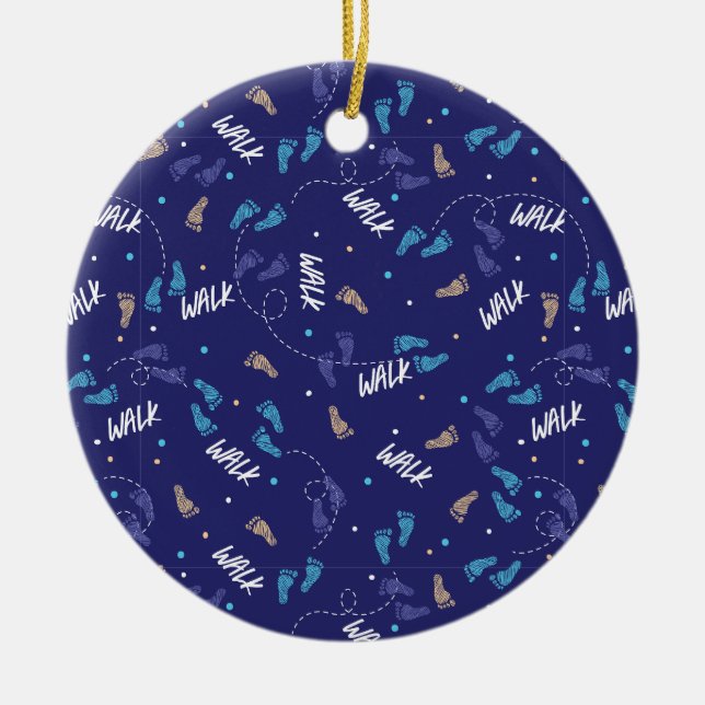 Walking Together: Adventure Footprint Silhouette  Ceramic Ornament (Front)