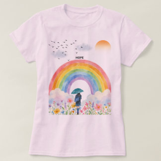 Walking Toward Rainbows – "HOPE" Watercolor Illust T-Shirt