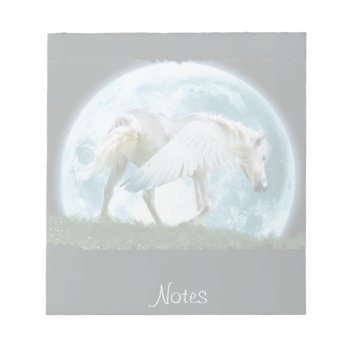 Walking White Pegasus & Full Moon Fantasy Notepad by RavenSpiritPrints at Zazzle