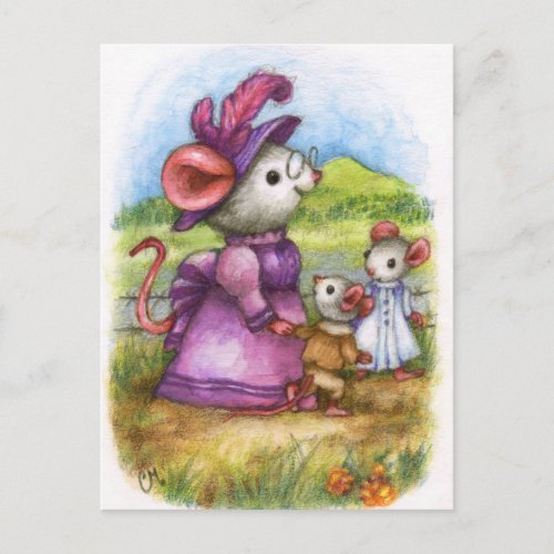 Walking with Grandma - Cute Mouse Art Postcard