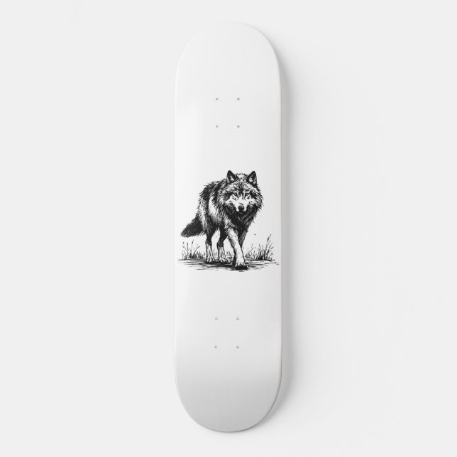 Walking Wolf Illustration Skateboard (Front)